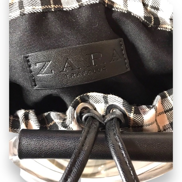 Zara Plaid Y2K Style Vinyl Shopper Bucket Bag w/Strap & Handle Vegan Leather - Picture 9 of 9